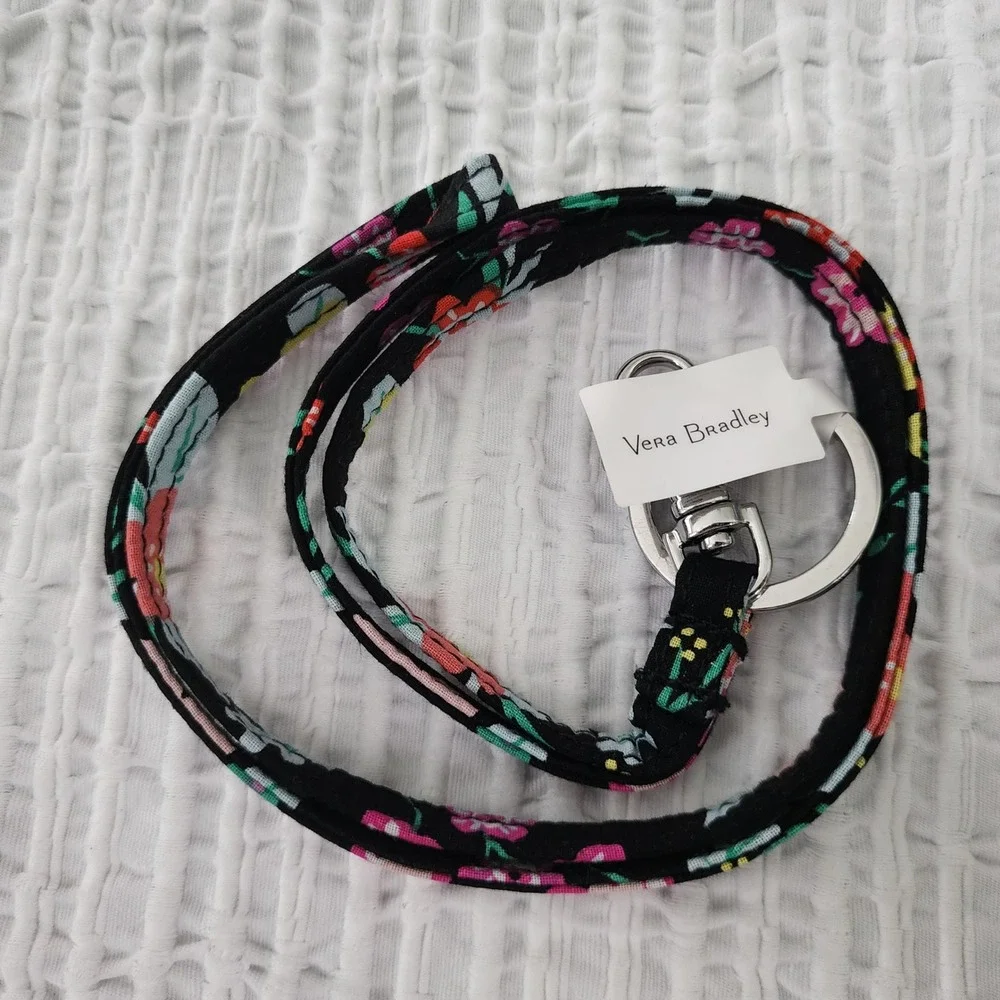 Vera Bradley Tangerine Twist Lanyard Floral Black Cotton Key ID Holder 24166-R45